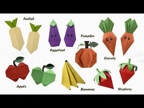 Origami Fruits & Vegetables | Paper Fruits | Paper Vegetables | Origami - YouTube 3d Paper Vegetables, Origami Vegetables, Paper Vegetables, Simple Arts, Vegetable Crafts, Fruits And Vegetables Pictures, Veggie Box, Paper Fruit, Kids Vegetables