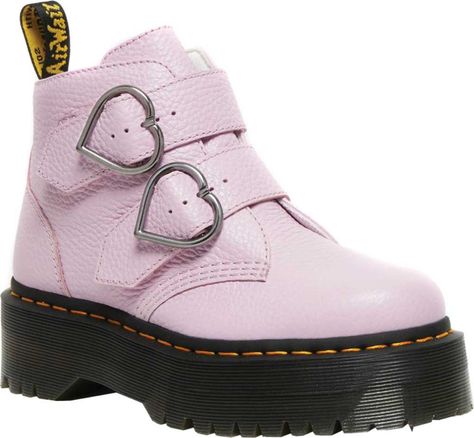 Women's Dr. Martens Devon Hearts Boot, Pink Lavender Milled Nappa Leather Dr Martens Devon, Pink Doc Martens, Yellow Heels, Trendy Boots, Boot Shoes, Baby Fits, Pink Boots, Cute Boots, Fall Shoes