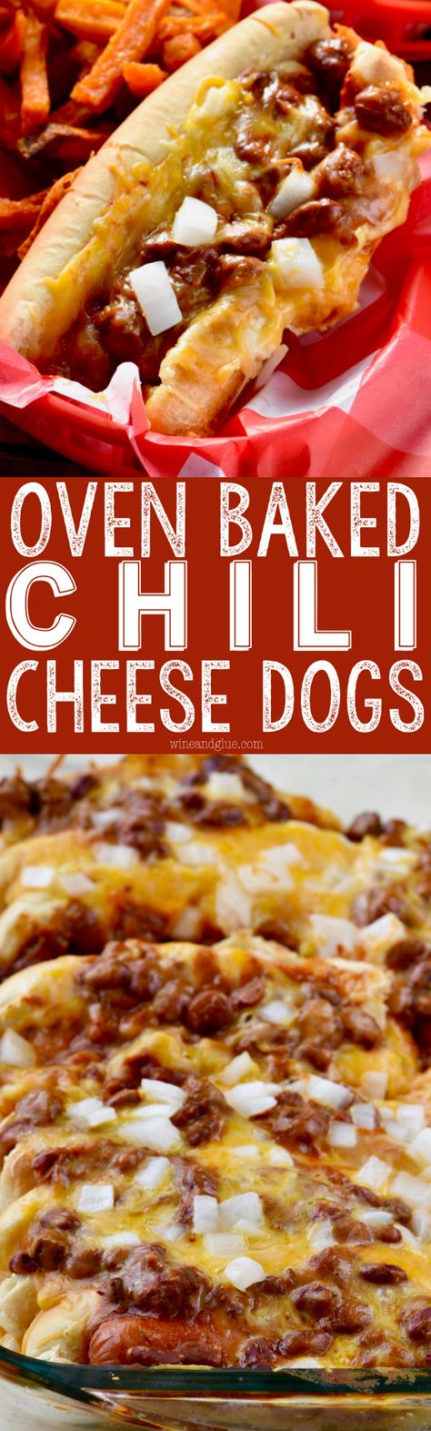 These Oven Baked Chili Cheese Dogs are such a great way to feed a crowd! Easy to throw together and totally delicious! Cheese Burger Casserole, Baked Chili Cheese Dogs, Burger Casserole, Appetizers Meat, Baked Chili, Beef Meals, Chili Cheese Dogs, Cheese Dog, Hot Dog Recipes