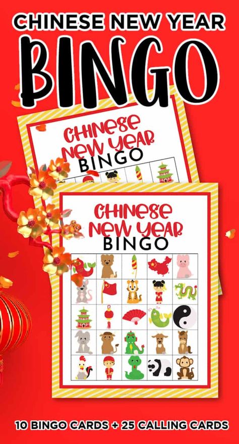 Celebrate the Chinese New Year with these cute Chinese New Year Bingo Printable Cards and Calling Card. Free Fun for the whole family! Chinese Dragon Puppet, New Year Bingo, Neighborhood Halloween, Bingo Pictures, New Year Crafts, Bingo Patterns, Chinese New Year Crafts For Kids, Clue Cards, Chinese New Year Activities