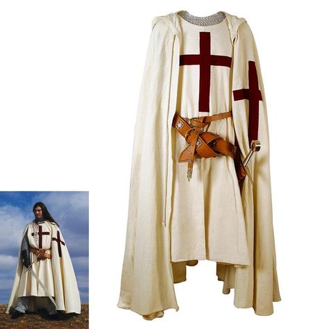 crusader-tunic-tabard Temple Knights, Medieval Cloak, Knights Hospitaller, Hooded Robe, Hooded Cloak, Kingdom Of Heaven, Medieval Clothing, How To Make Shorts, Red Cross