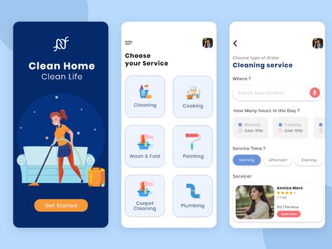 Clean App Design, How To Clean Iphone, Wash And Fold, Mobile App Design Inspiration, Design Apps, App Interface Design, Cleaning Companies, House Cleaning Services, App Design Inspiration