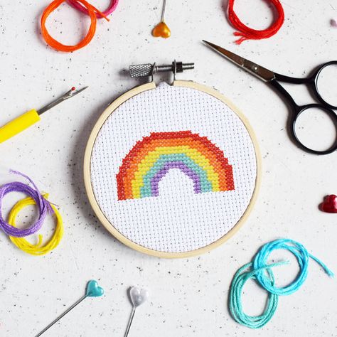 Cross Stitch Rainbow, Stitch Rainbow, Superhero Capes, Cross Stitch Supplies, Cross Stitch Needles, Mini Cross, Mini Cross Stitch, Beaded Cross Stitch, Wooden Hoop