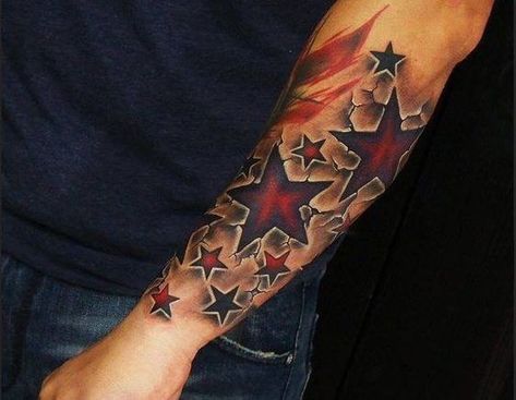 Star Sleeve Tattoo, Star Tattoos For Men, Tatuaje Trash Polka, Rose Tattoos For Men, Men Tattoos Arm Sleeve, Flame Tattoos, Star Tattoo Designs, Forarm Tattoos, Cloud Tattoo