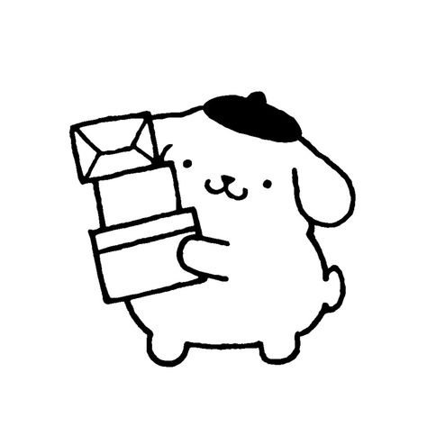 Pompompurin Black And White, Cute Drawings Black And White, Black And White Drawings Aesthetic, Sanrio Black And White, Black And White Sanrio, Phomemo Ideas, Black And White Doodles, Sanrio Coloring, Hello Kitty Colouring Pages