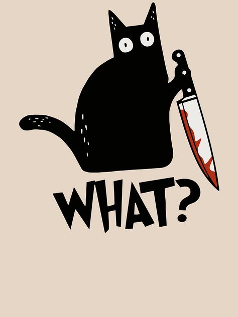 Smug Cat Knife Meme, Black Cat With Knife, Bad Cat Drawing, Spooky Gift Ideas, Cat With Knife Drawing, Black Cat Art Cute, Cat With Knife Tattoo, T Shirt Drawing Ideas, Cute Black Cat Drawing