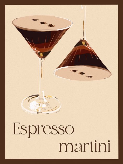 Espresso martini poster Room Posters Brown, Espresso Martini Wall Art, Espresso Martini Print, Espresso Martini Painting, Espresso Martini Aesthetic, Espresso Martini Poster, Espresso Aesthetic, Chocolate Poster, Espresso Art