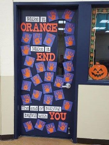 Door Decorations! Decorate your classroom doors with messages of unity, kindness, acceptance and inclusion! Unity Day Classroom Door Decorations, Social Awareness Bulletin Board, Anti Bully Halloween Door, Anti Bully Door Decorations Classroom, Awareness Bulletin Board Ideas, Prevention Bulletin Board, Classroom Transitions, Friendship Week, Antibullying Door Decorating Contest