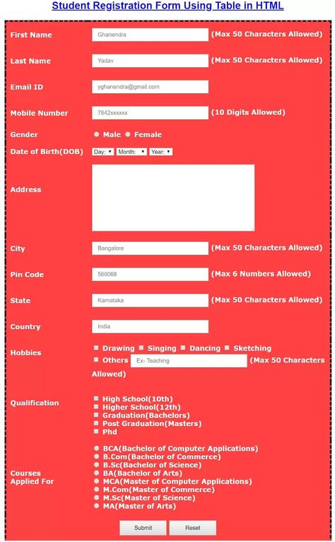 Html Form Design, Form Css, Html Form, Html Css Code, Registration Table, Form Input, Css Code, Computer Science Programming, Bachelor Of Commerce