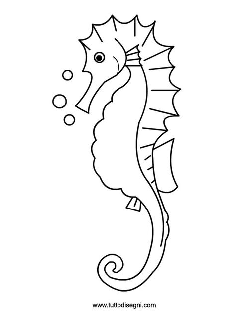 Disegno da colorare per bambini: cavalluccio marino - TuttoDisegni.com Sea Life Painting Easy, Seahorse Outline, Seahorse Crafts, Seahorse Drawing, Sea Life Painting, Seahorse Painting, Seahorse Tattoo, Seahorse Art, Horse Coloring Pages