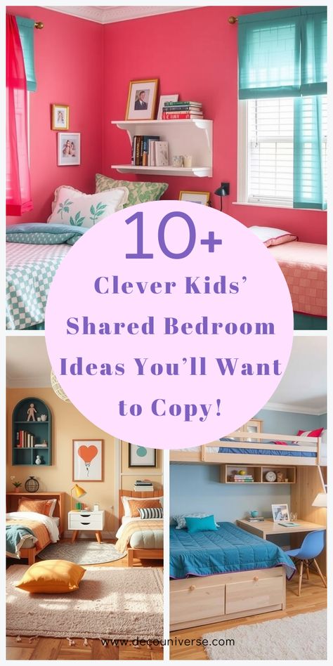 Get inspired with these 11 kids’ shared bedroom ideas that offer smart storage, cozy decor, and practical layouts that help siblings share happily. Crib And Bunk Bed Shared Rooms, Son And Daughter Room Ideas, Room Ideas For Two Brothers, Kids Bunk Bedroom Ideas, Divide Kids Room Shared Bedrooms, Shared Kids Room Organization, Shared Small Bedroom Ideas For Kids, Unisex Kids Bedroom Ideas, Bedroom Sharing Ideas