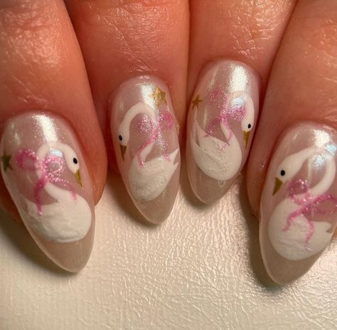 Swan Nails Design, Swan Nail Art, Swan Nails, Rabbit Nails, Bunny Nails, Diy Nails, Cute Nails, Nail Inspo, Lush