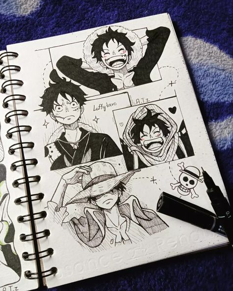 One Piece Manga Drawing, Full Page Drawings Ideas, One Piece Sketchbook, Luffy Drawing Sketch, Luffy Doodle, Luffy Drawings, Luffy Draw, One Piece Sketch, Luffy Sketch