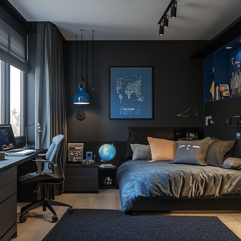 Simple Guys Bedroom, Small Room Setup Ideas, Gamer Boy Bedroom Ideas, Gamer Room Boys Bedroom, Cozy Gaming Bedroom, Room Ideas With Desk, Teen Boy Bedroom Green, Ideas Cuarto Hombre, Older Boys Bedroom Ideas