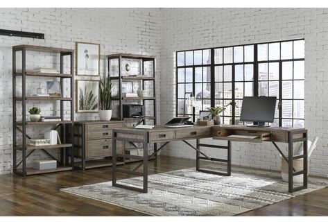 Birch Home Grayson Rustic L-Shaped Desk with Keyboard Drawer | Sprintz Furniture | L-Shape Desks Loft Office Ideas Upstairs Open, Loft Office Ideas Upstairs, Loft Office Ideas, Home Office Men, Aspen Home, Lift Desk, Belfort Furniture, Rustic Bookcase, Aspen House