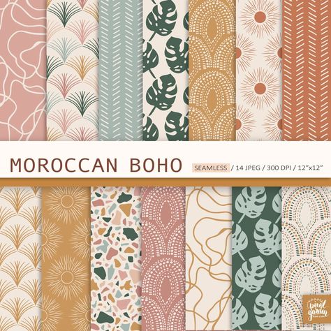 Boho Digital Paper. Seamless Boho Patterns. Scandinavian - Etsy Latvia Boho Designs Pattern, Boho Backgrounds, Doodle Elements, Painterly Florals, Boho Background, Blog Backgrounds, Color Study, Boho Fabric, Classy Tattoos