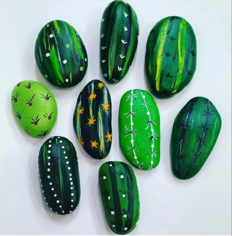 Cactus Rocks, Stone Cactus, Painted Rock Cactus, Rock Cactus, Painted River Rocks, Potted Cactus, Diy Rock Art, Stone Art Painting, Painted Rocks Craft