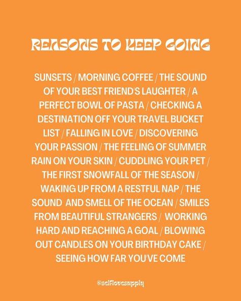 Self Love Supply on Instagram: "Comment your reason to keep going 🧡" Reasons To Keep Going, 2024 Manifestations, Summer Rain, Keep Going, Work Hard, Falling In Love, Self Love, Discover Yourself, Best Friends