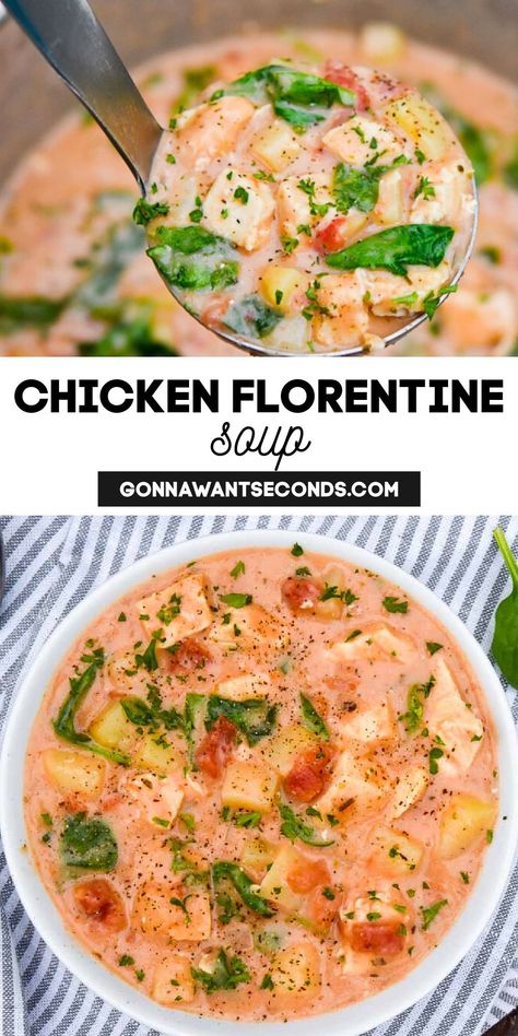 Chicken Florentine Soup, Florentine Soup, Soup Night, Bisquick Chicken, Italian Soup Recipes, Chicken Dumpling Soup, Buffalo Chicken Soup, Gourmet Chicken, Crockpot Chicken And Dumplings