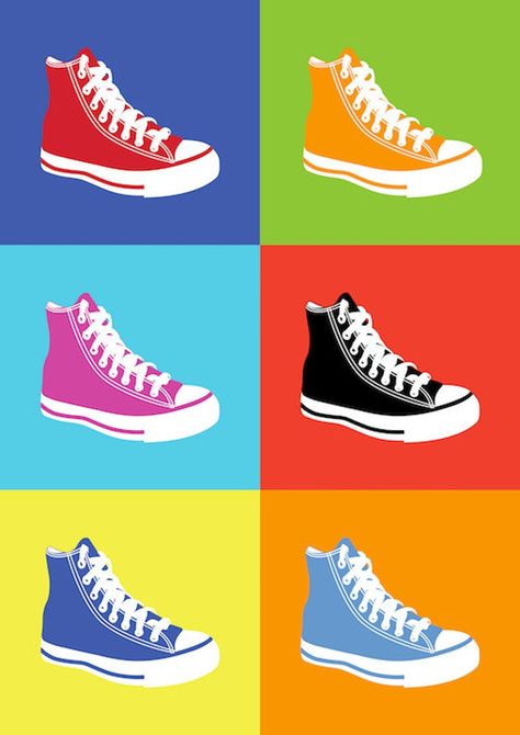 Pop Art Sneakers, Pop Art Objects, Easy Objects To Draw, Pop Art Clothing, Pop Art Food, Art Triptych, Warhol Art, 8th Grade Art, Female Face Drawing