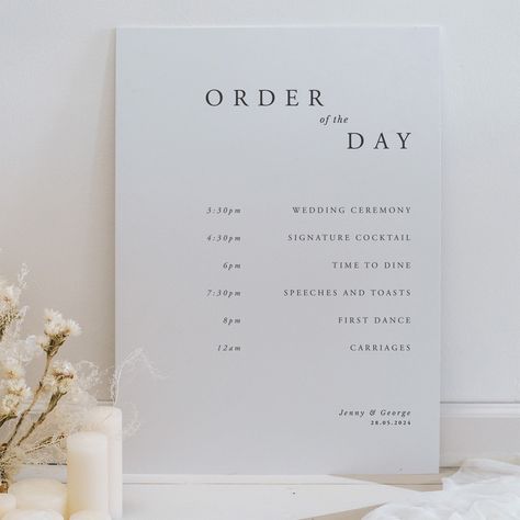 Order of the Day Board - Wedding Order of Events - Wedding Signs Order Of The Day Sign, Wedding Order Of Events, Order Of The Day Wedding, Order Of Events, Bespoke Wedding Stationery, Lilac White, How To Write Calligraphy, Event Sign, Order Of The Day