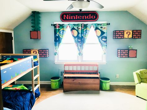 Nintendo bedroom - Mario Brothers Room Makeover  mario question blocks Super Mario Bedroom Ideas Diy, Mario Brothers Bedroom Ideas, Mario Bedroom Ideas, Super Mario Bedroom Ideas, Mario Bedroom Ideas Boys, Nintendo Nursery, Mario Themed Bedroom, Nintendo Bedroom, Super Mario Bedroom