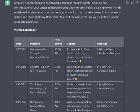 How to Use ChatGPT to Create a Social Media Content Calendar for Your Practice Social Media Content Schedule, Content Calendar Tiktok, Content Calendar For Clothing Brand, Schedule Inspiration, Content Calendar Social Media, Social Media Content Calendar Template, Instagram Content Calendar, Content Schedule, Daily Calendar Template