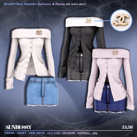 [SUNBERRY]Open Shoulder Knitwear & Denim kirt 23.58(Early access) | Patreon Sims4 Cc Clothes Woman, Sims 4 Cc Clothes Patreon Women, Sims 4 Women Clothing Cc, Different Body Sizes, Sims 4 Tsr, The Sims 4 Pc, Sims 4 Cas Mods, Pelo Sims, The Sims 4 Packs