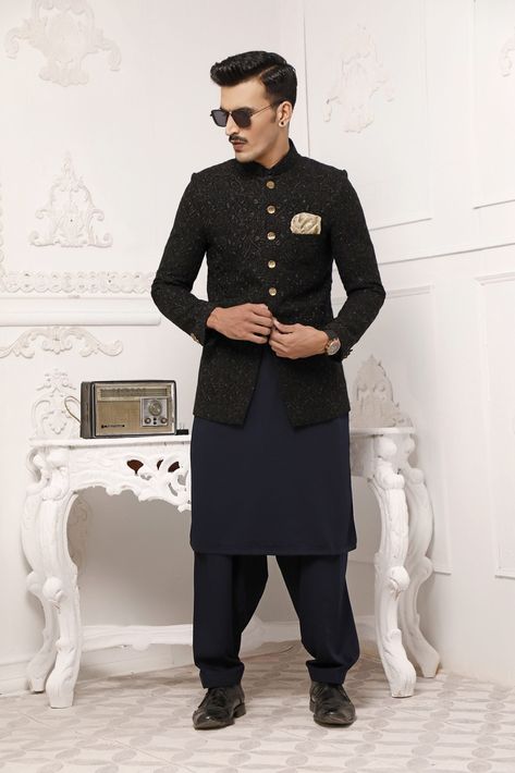 Shalwar Kameez With Coat, Shalwar Kameez With Coat Men, Nikkah Prince Coat, Black Semi-formal Winter Sherwani, Prince Coat With Shalwar Kameez, Prince Coat For Men, Coat For Man, Poor Clothes, Pakistani Shoes