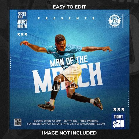 Man Of The Match Poster Football, Football Social Media Post, Man Of The Match Poster, Man Of The Match Football, Football Social Media Design, Sports Social Media Design, Football Giveaways, Football Social Media, Match Poster