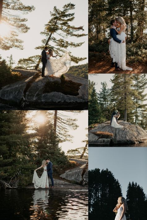 October Lake Wedding, Lake Wedding Photo Ideas, Cottage Wedding Photos, Lake Wedding Photography, Cottage Elopement, Wedding Lake Photos, Dock Wedding Ceremony, Lakeside Wedding Photos, Camping Wedding Photography