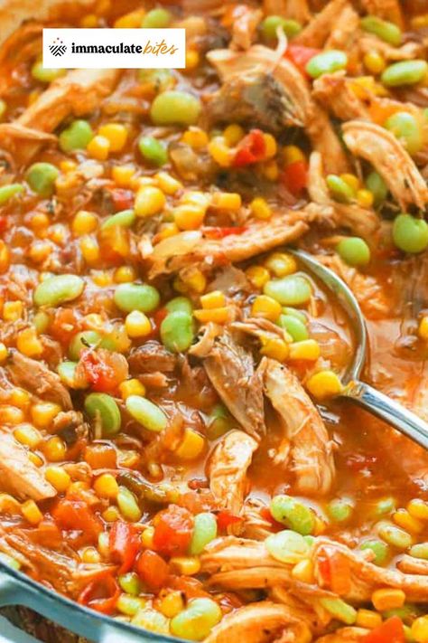 Brunswick stew is said to be a traditional Southern dish in the U.S., but its specific origins remain unconfirmed. Some claim it originated in Brunswick County, Virginia, but others say it’s from Brunswick, Georgia. I say when the food is this good, who cares where it’s from? 😜 This soup is so good, you’ll love it even if you aren’t a Southerner. More recipes for stew meat other than stew, meals with stew meat, easy dinner ideas at immaculatebites. Shredded Pork Stew Recipes, Brunswick Stew Recipe Easy, Southern Brunswick Stew Recipe, Homemade Brunswick Stew Recipe, Brunswick Stew Recipe Georgia, Southern Dinner Ideas, Chicken Brunswick Stew Recipe, Recipe For Brunswick Stew, Best Brunswick Stew Recipe