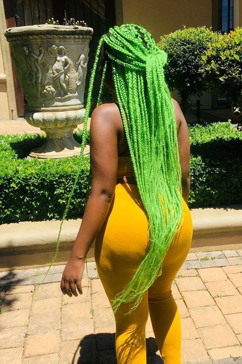 Green Braiding Hair Neon Box Braids Knotless Jumbo Braiding Hair So Amazing! Lime Green Box Braids, Green Braiding Hair, Green Braids, Box Braids Knotless, Kanekalon Braiding Hair, Braids Knotless, Jumbo Braiding Hair, Braiding Hair Extensions, Neon Box