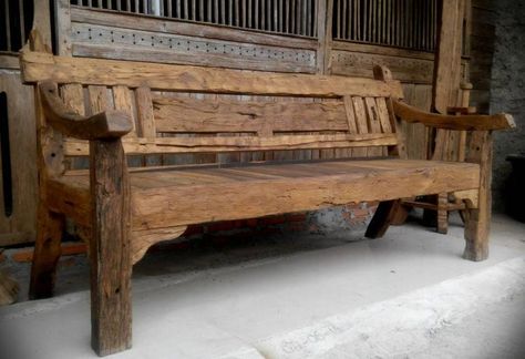 Mebel Antik, Rustic Outdoor Furniture, Projek Kayu, Wood Bench Outdoor, Rustic Log Furniture, Simple Benches, Wood Furniture Plans, Farmhouse Chairs, Wood Daybed