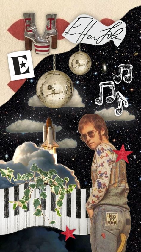 Elton John Aesthetic, John Aesthetic, Vintage Wallpaper Aesthetic, Elton John Costume, Art Piano, Goodbye Yellow Brick Road, Music Journal, Yellow Brick Road, Tiny Dancer