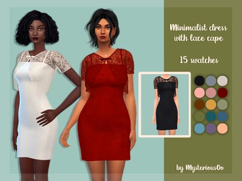 The Sims Resource - Minimalist dress with lace cape Sims4 Clothing, Vip Dress, Minimalist Dress, Lace Cape, Sims 4 Downloads, Warm Pants, Cotton Jumpsuit, Minimalist Dresses, Cc Sims