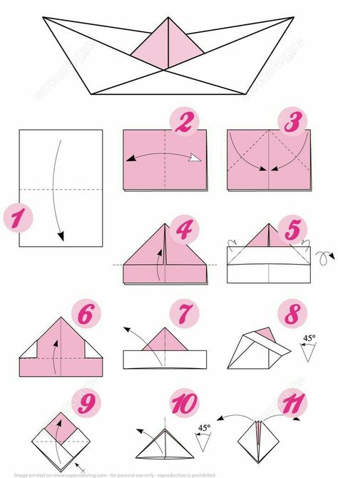 Paper Boat Template, Boat Template, Origami Boat Instructions, Origami Sailboat, Paper Boat Origami, Boat Origami, Handmade Gift Boxes, Origami Paper Folding, Origami Step By Step