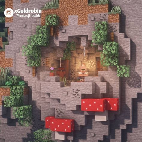 Goldrobin - Minecraft Builder on Instagram: “Cave house in a mountain! 🏔 Follow @xgoldrobin for more Minecraft Buildings ideas & designs!…” House In A Mountain, Duct Tape Wallets, Minecraft Building Guide, Bangunan Minecraft, Creeper Minecraft, Minecraft Cottage, All Minecraft, Minecraft Medieval, Cool Minecraft Houses