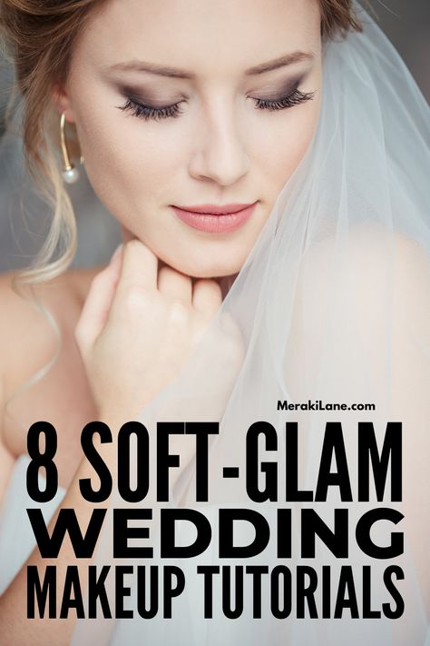 8 Soft Glam Wedding Makeup Looks and Tutorials for Brides and Bridesmaids | Looking for bridal makeup trends for your wedding day? These step-by-step video tutorials, tips, and products will give you glowing skin and a flawless finish for beautiful photos and videos. Whether you're a blonde, red head, or brunette with blue eyes, brown eyes, or green eyes, we're also sharing links to the best long-lasting makeup products for picture-perfect skin on your special day! Evening Wedding Makeup For Blue Eyes, Best Makeup For Wedding Day, Natural Wedding Makeup Blue Eyes Brown Hair, Bridal Makeup For Green Eyes Blonde Hair Wedding, Classic Wedding Makeup Green Eyes, Natural Spring Wedding Makeup, Wedding Makeup For Blue Eyes Natural, Wedding Makeup Lips, Beach Wedding Makeup For Brown Eyes