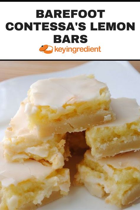 ONE-POT MEALS;Barefoot Contessa's Lemon Bars. Find out more at:https://www.keyingredient.com/recipes/643558185/barefoot-contessas-lemon-bars/ Modern Honey Recipes, Barefoot Contessa Lemon Bars, Sunday Dessert Ideas, Glazed Lemon Bars, Lemon Bark, Southern Living Recipes, Lemon Treats, Lemon Brownies, Lemon Bar