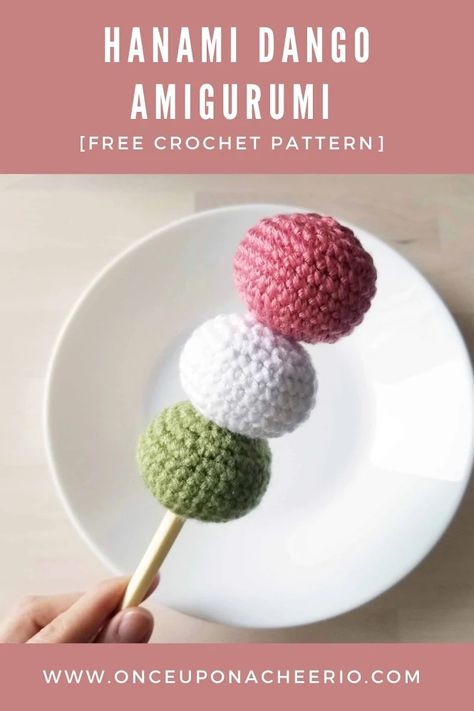 Food Crochet Pattern, Easy Amigurumi Crochet, Crochet Pattern Free Amigurumi, Mochi Balls, Hanami Dango, Japanese Crochet Patterns, Amigurumi Food, Food Crochet, Japanese Treats