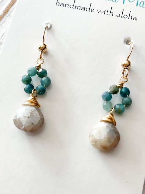 View Earrings by hanalima on Etsy Chandelier Earings, Keshi Pearl Earrings, Handmade Gemstone Jewelry, Jewelry Making Earrings, Natural Stone Earrings, Halo Earrings, Blue Tourmaline, Homemade Jewelry, Gemstone Jewelry Handmade