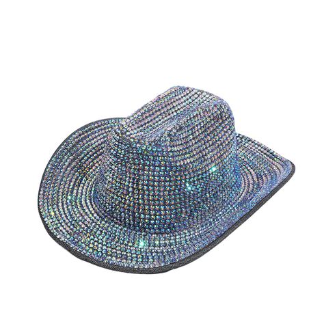 PRICES MAY VARY. Material: Made of high quality polyester with bling rhinestone diamond embellishments creates a stunning visual appeal. Size: One size fit most, hat circumference 22-22.8 inches/56-58 cm, it is suitable for most women's head. Western Style Hat Design: Classic western cowboy hat style, rolled brim, sparkling diamond decorated the cowgirl hat, elegant and stylish, making you the center of attention. Wide Brim Design: The wide brim of the cowgirl hat can cover your face and neck, p Cowgirl Hats With Turquoise, Turquoise Brimmed Hat For Festivals, Western Turquoise Festival Hats, Handmade Blue Western Hat, Rine Stone Cowgirl Hat, Western Hats For Women, Cowboy Hat Styles, Western Cowboy Hats, Western Hats