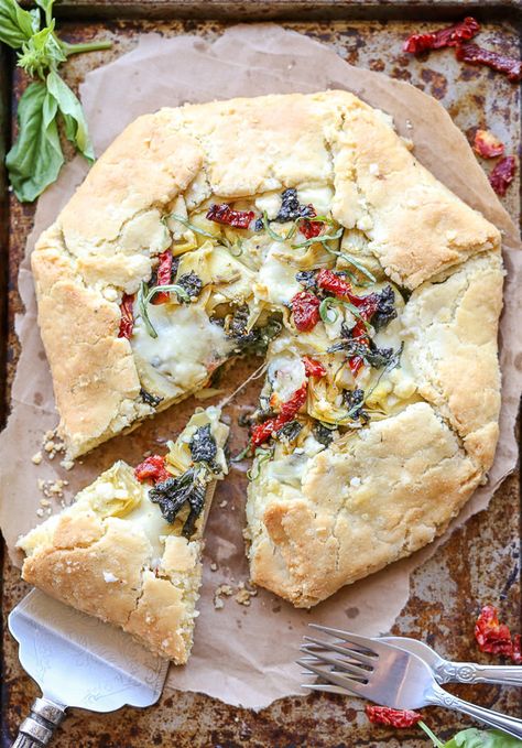 Eat pie for dinner. Mediterranean Galette, Galette Recipe, Savory Tart, Gluten Free Grains, Half Baked Harvest, Savory Pie, Spinach Artichoke, Artichoke Hearts, Sun Dried Tomatoes