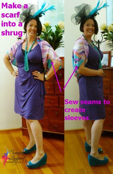 How to Make a Shrug from a Square Scarf Nina Proudman, Ways To Wear Scarves, How To Wear A Blanket Scarf, Beauty And Beast Wedding, Sewing Coat, Inside Out Style, Clothing Upcycle, Chic Jacket, Shrug For Dresses