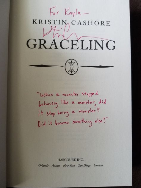 Signed Hardcover of Graceling by Kristin Cashore Managed Kristen Callihan, Killian And Glyndon, The Great Gilly Hopkins, Grimmel The Grisly, Kristin Cashore, Kristan Higgins Books, Bookish Photos, Book Cover, Books