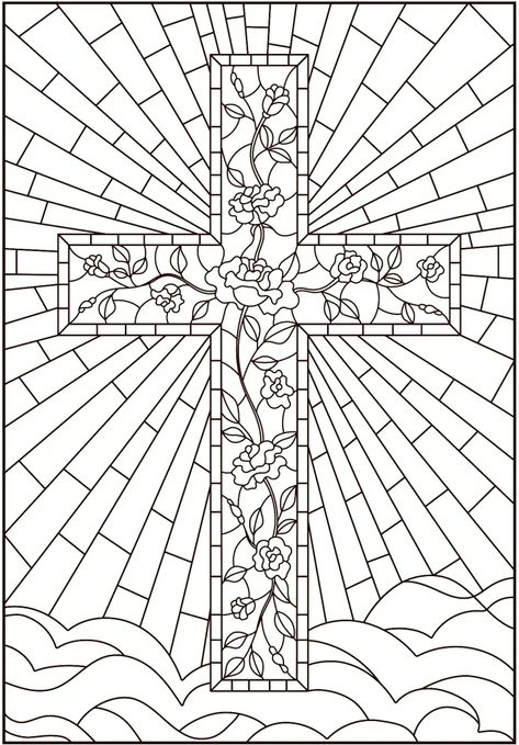 Unleash Your Inner Artist: The Benefits of Using a Stained Glass Coloring Book - OhLaDe Stained Glass Window Coloring Pages, Stained Glass Colouring Pages, Stained Glass Coloring Pages, Stained Glass Cross Coloring Page, Christian Stained Glass Art, Last Supper Stained Glass Window, Floral Drawings, Cross Drawing, Scripture Coloring