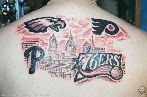 Philadelphia, the city of brotherly love and hardcore sports fans. Brotherly Love Tattoo, Brand New Tattoos, Sport Tattoos, Places For Tattoos, Philadelphia City, Tool Tattoo, Fan Tattoo, Philadelphia Sports, Love Tattoo