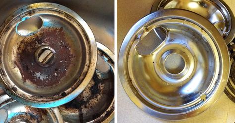 Lou Lou Girls : Clean Drip Pans With No Effort Clean Drip Pans, Rolo Cupcakes, Stove Drip Pans, Clean Stove Burners, How To Clean Burners, Oven Cleaning Hacks, Clean Stove Top, Clean Stove, Laundry Soap Homemade