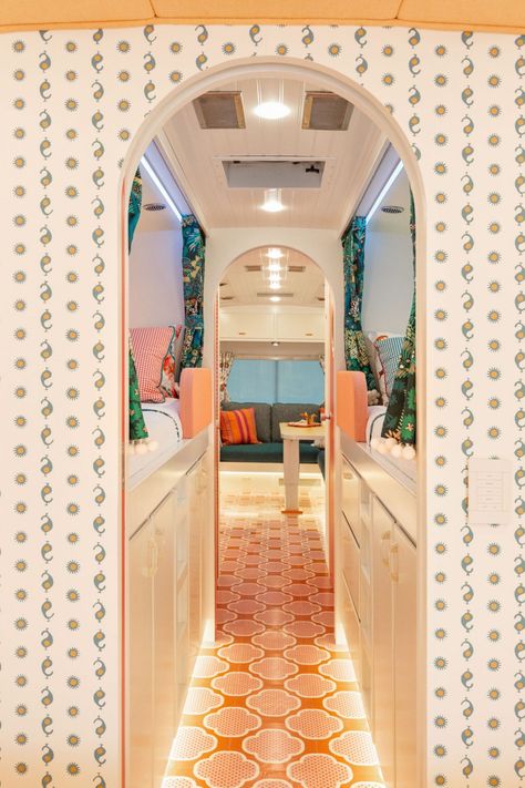 Tiny House Company, Airstream Campers, Chuck Box, Airstream Remodel, Airstream Interior, Airstream Renovation, Upholstered Walls, Vintage Airstream, Airstream Trailers